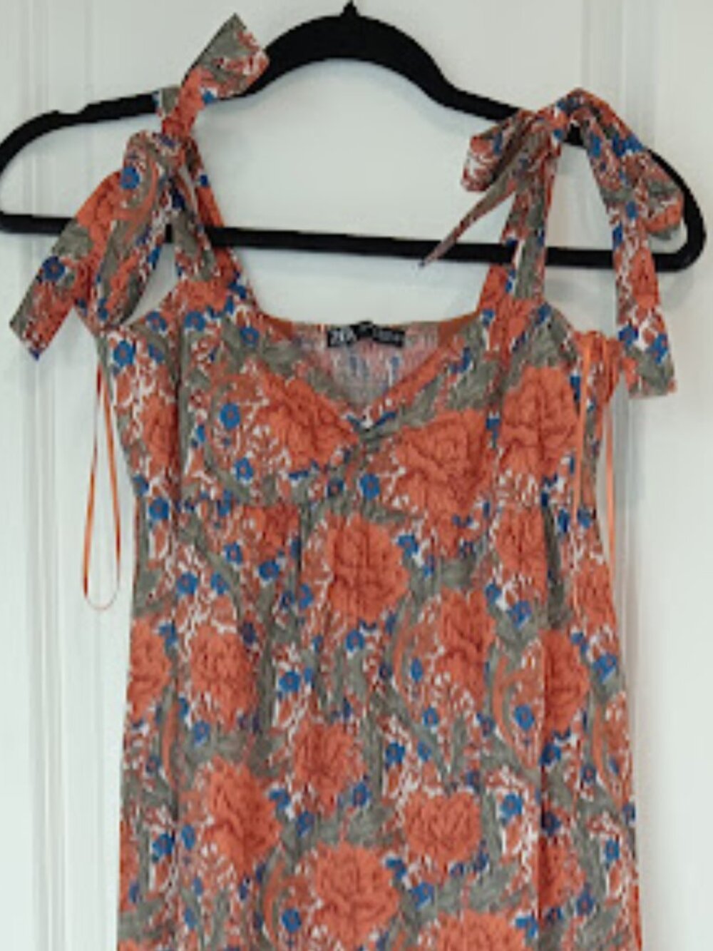 Zara Women's XS Maxi Dress Printed Orange Floral Sundress Tie Bow Straps NWOT